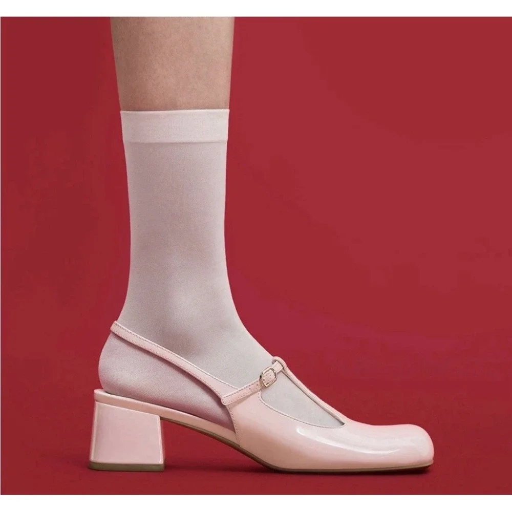 New W/O Box Charles & Keith Slingback Mary Jane Heel Powder Pink